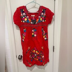 Vibrant Red Dress with Floral Accents